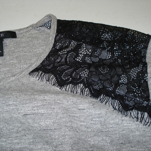 Forever 21 Long Sleeve Gray Shirt with Black Lace - Picture 2 of 6